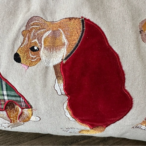 Pier 1 One Rectangular Christmas Dogs Pillow Home Decor Holiday Embroidered - Picture 4 of 10